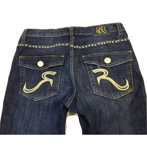 Rock Republic ~Women's Size 6M~Blu Denim Boot Cut "Kasandra" Jeans w/Gold Stud. - Picture 3 of 12